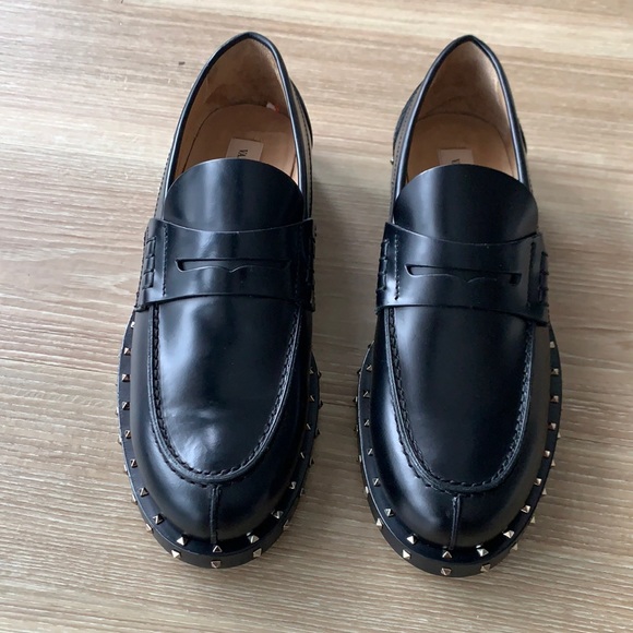 Valentino Garavani metal studded made in Italy size 8(41) slip on black moccasin main image 12